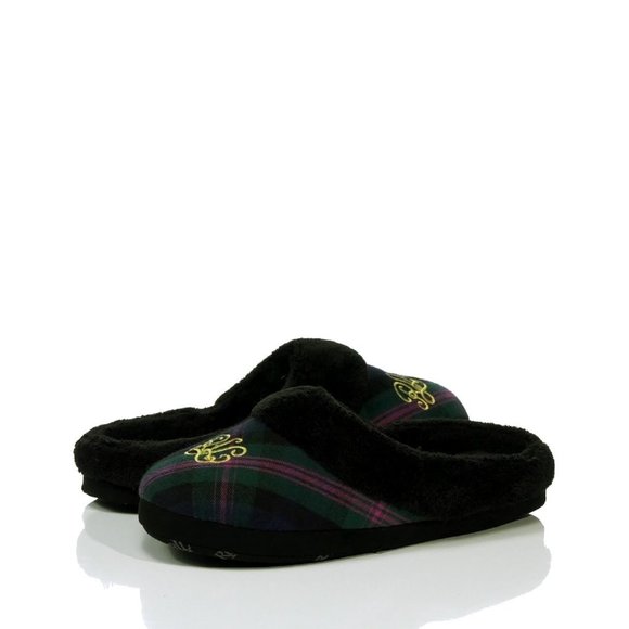 new in pkg Ralph Lauren Green Tartan Twill House Slippers in Women's Size SMALL - Picture 1 of 3